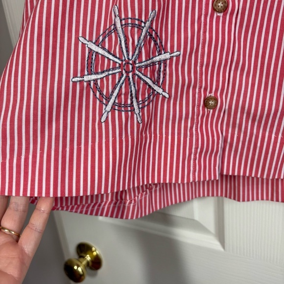 Vintage Embroidered Nautical Blouse Large Graff Button Down Red Coastal Novelty - Picture 7 of 12